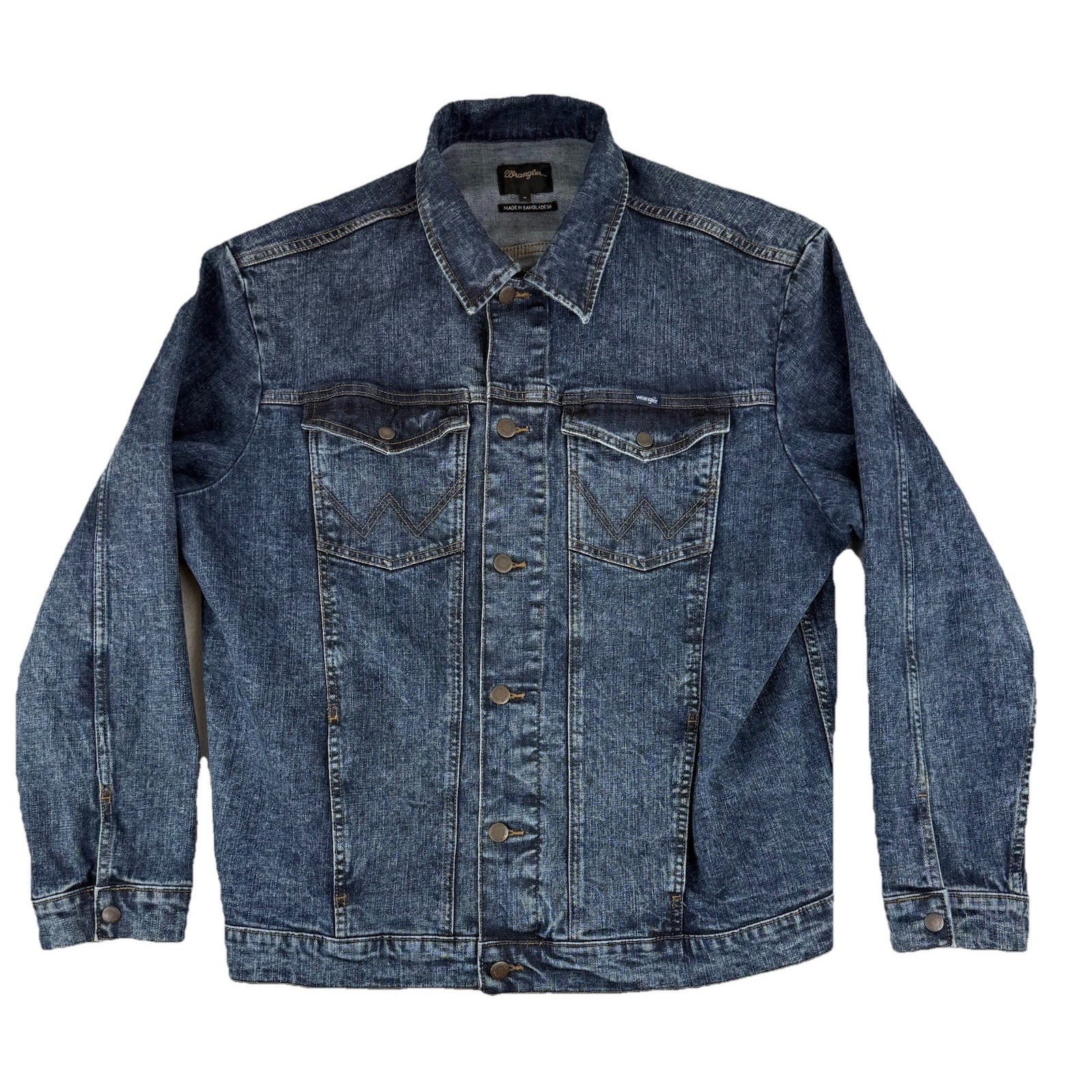 Vtg Wrangler Jacket Mens Xl Blue Denim Trucker Button Front Stretch Mjm13ia